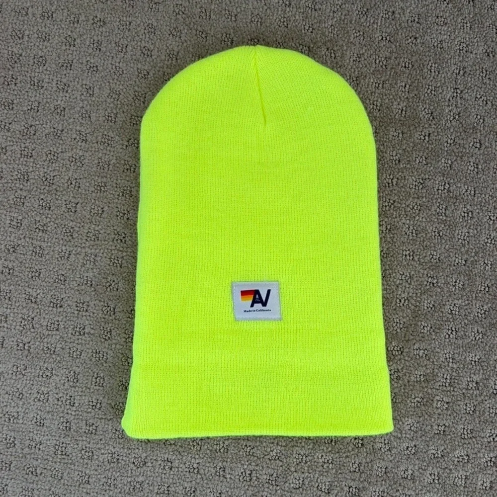 Aviator Nation Bolt Logo Full Rib Beanie Neon Yellow Unisex Made in USA